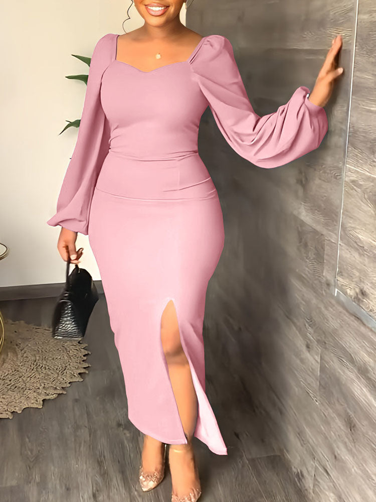 Women's Lantern Sleeve Slit Dress