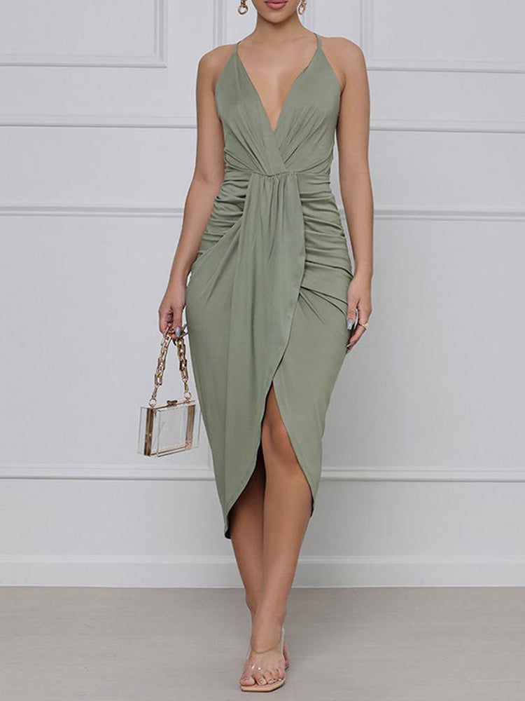 Ruched Irregular Backless Cami Dress