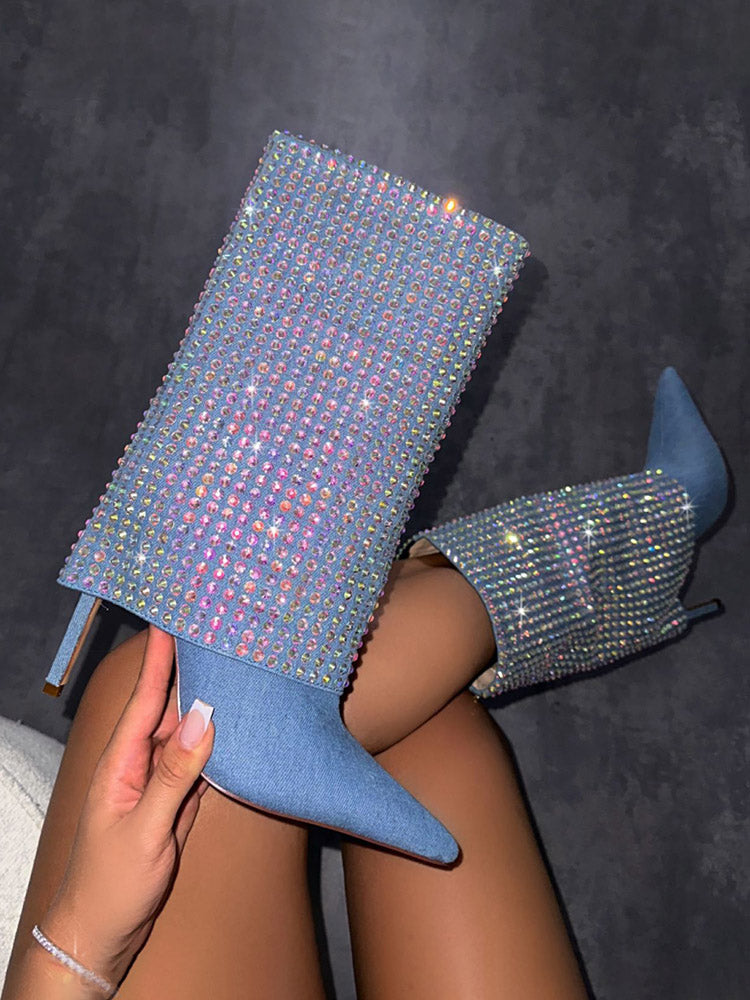 Rhinestone Denim Boots