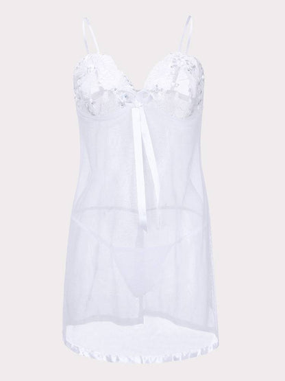 Sheer Mesh Bowknot Babydoll Set