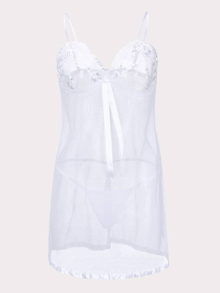 Sheer Mesh Bowknot Babydoll Set