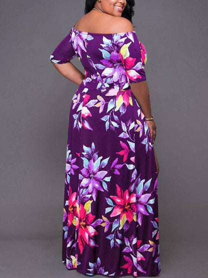 Women's Floral Print Cold Shoulder Slit Dress