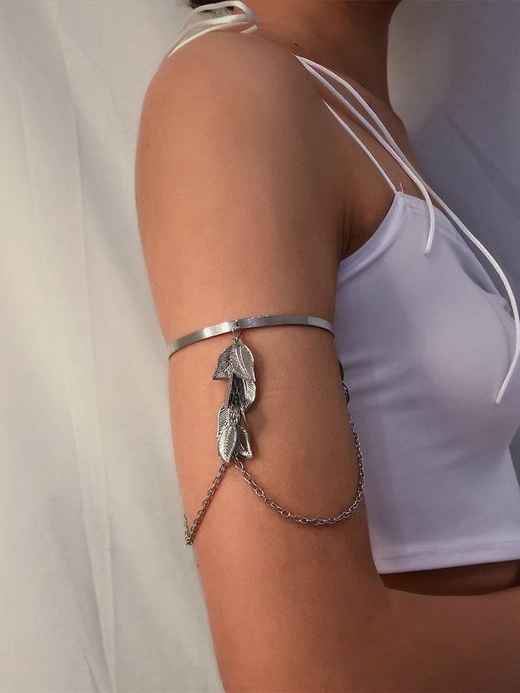 Women's U-shaped Leaf Tassel Arm Bracelet