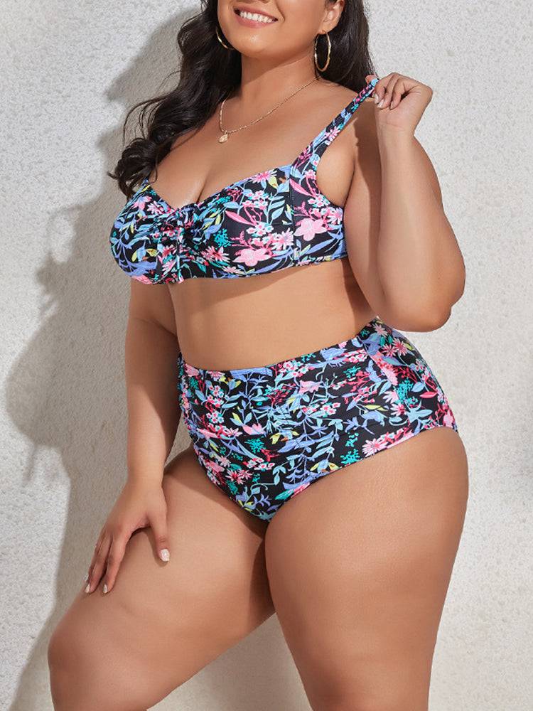 Two Piece Print Swimsuit With Drawstring