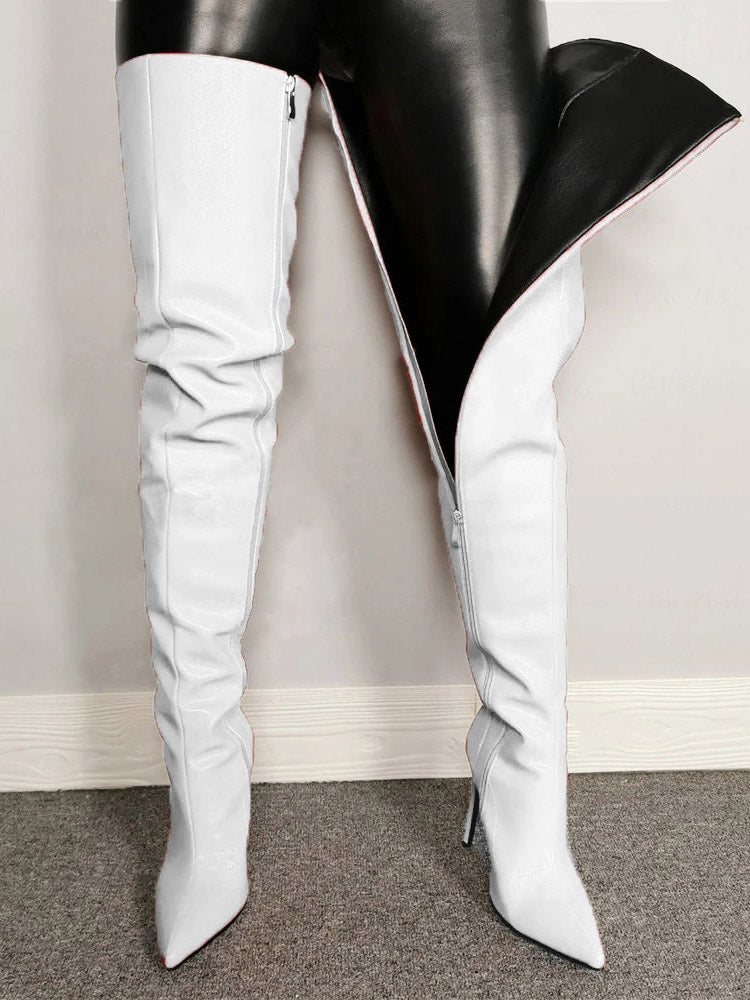 Full Zip Over The Knee Leather Boots