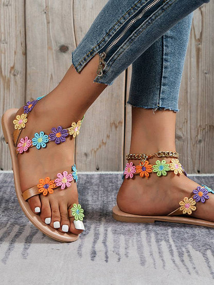 Colorful Flower Flat Sandals