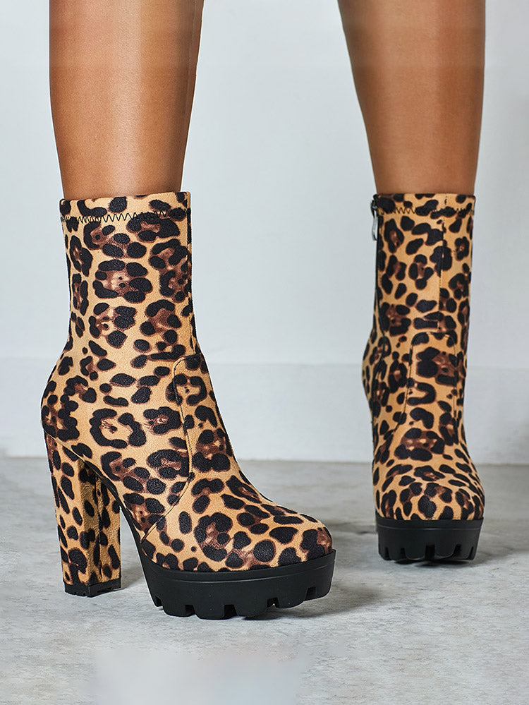 Leopard Chunky Heel Boots