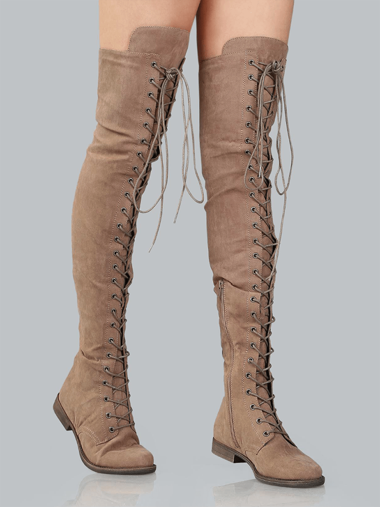 Lace Up Flat Suede Boots