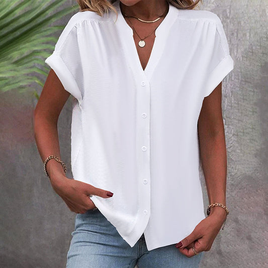 Ladies Shirt Button Print Short Sleeve Casual Top