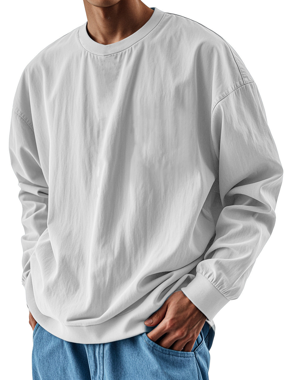 Men's Retro Fashion Pleated Round Neck Long Sleeve T-Shirt