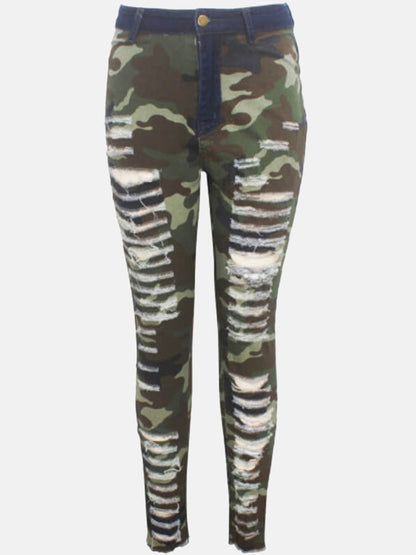 Ripped Camouflage Printed Jeans