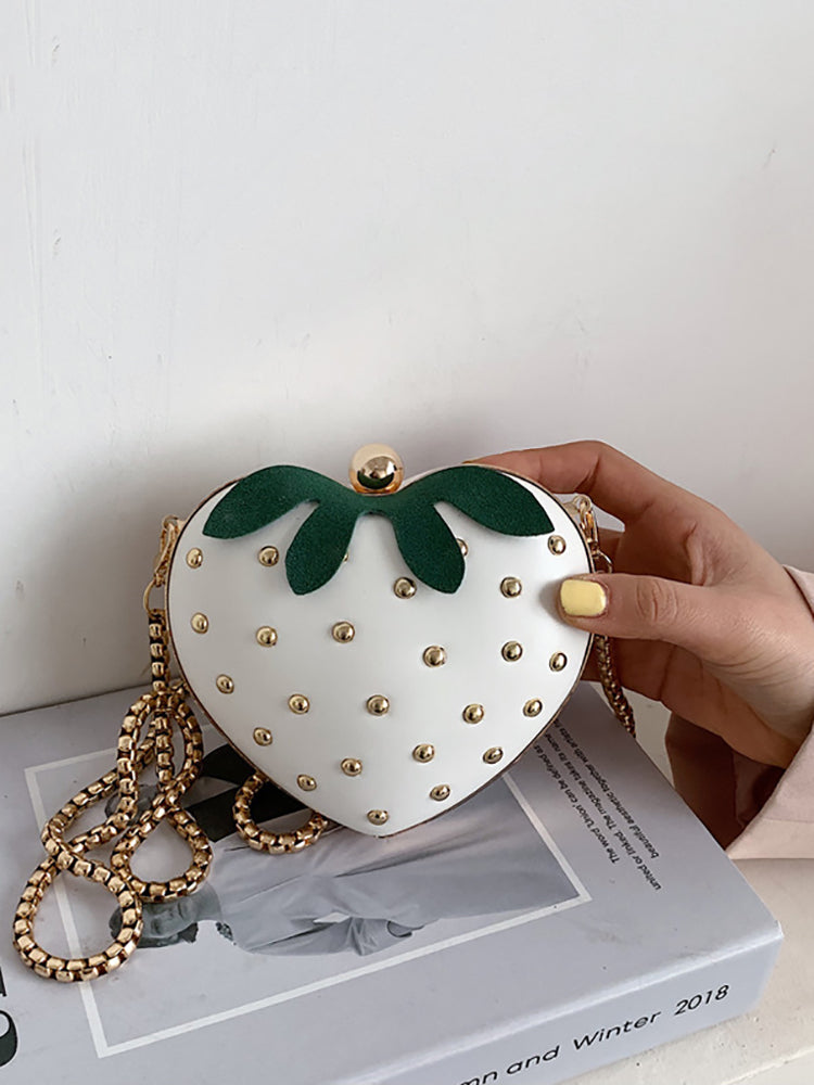 Women's Strawberry Shape Rivet Crossbody Bag