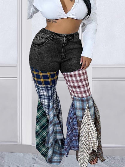 Plaid Patchwork Denim Jeans