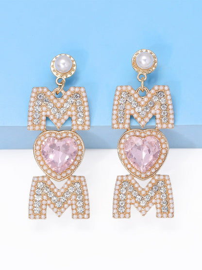 Women's MOM Pearls Rhinestone Earrings