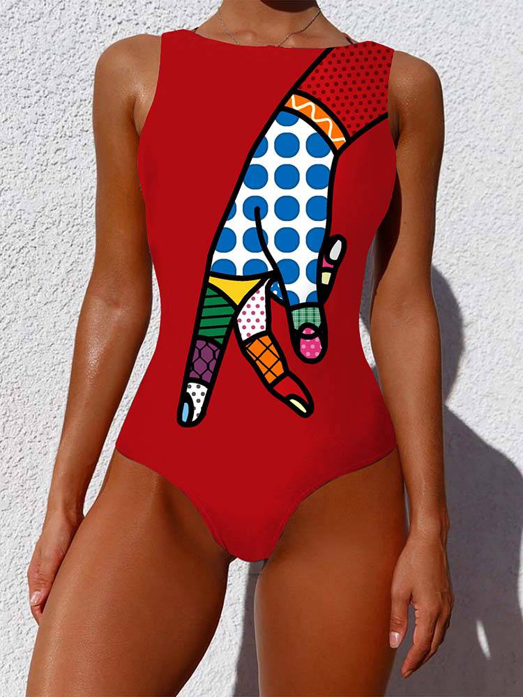 Abstract Painting One Piece Swimsuit