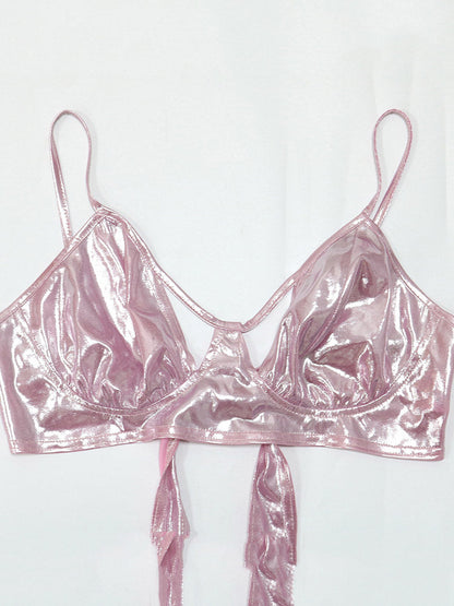 3PC Shiny Bikini Set & Rhinestone Cover Up