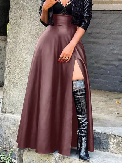 Vintage Leather Side Split Maxi Skirt