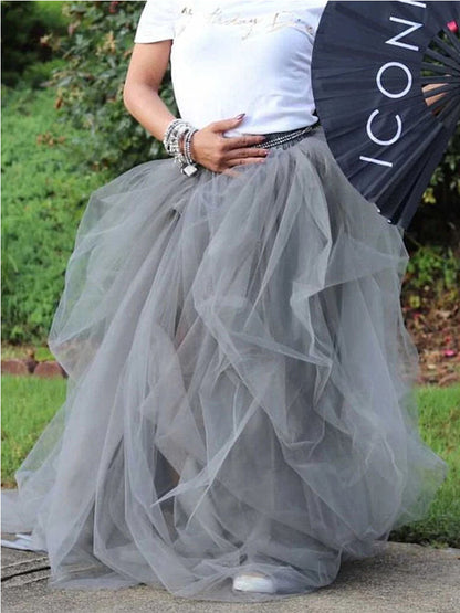 Women's High Waisted Slit Tulle Skirt