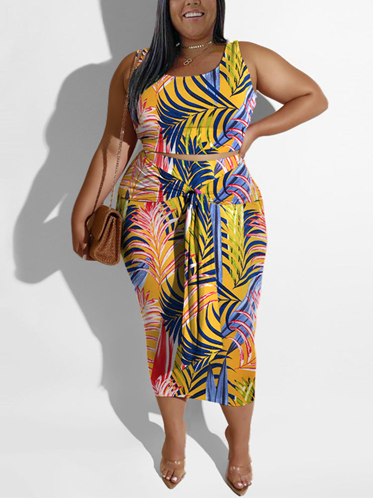 Printed Tie Up Skirt Set