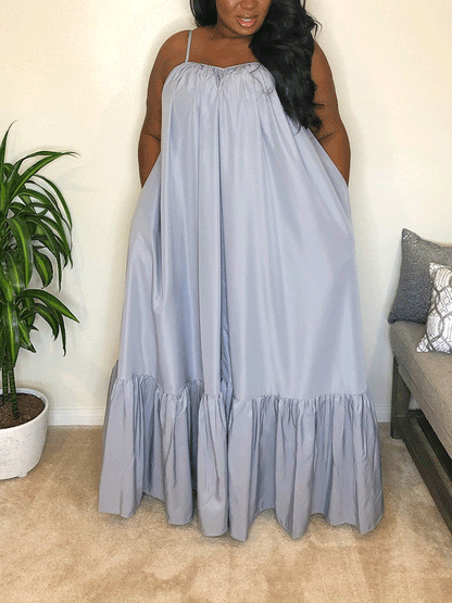 Spaghetti Strap Ruffle Maxi Dress