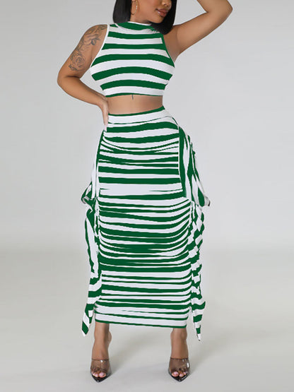 Striped Crop Top Maxi Skirt Set