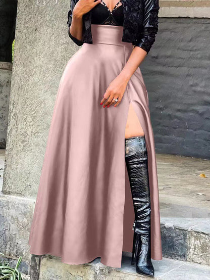 Vintage Leather Side Split Maxi Skirt
