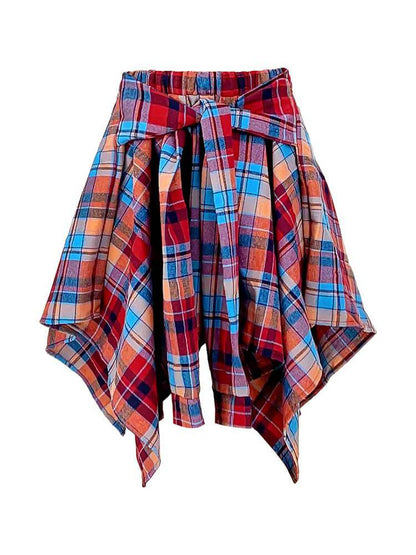 Asymmetric Plaid Midi Skirt