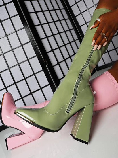 Solid Color High Heeled PU Leather Boots