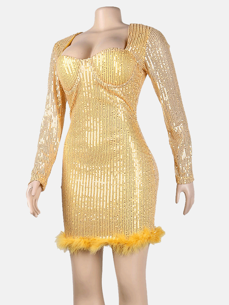 Women's Sequin Feather Patchwork Mini Dress