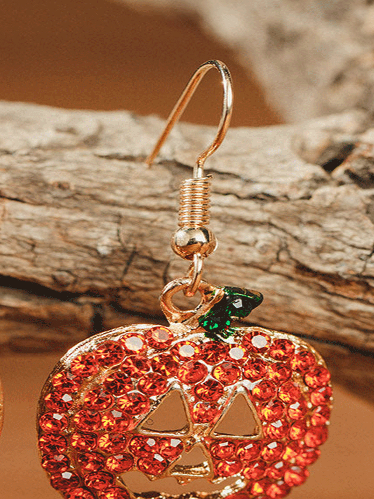 Women's Halloween Pumpkin Rhinestone Earrings