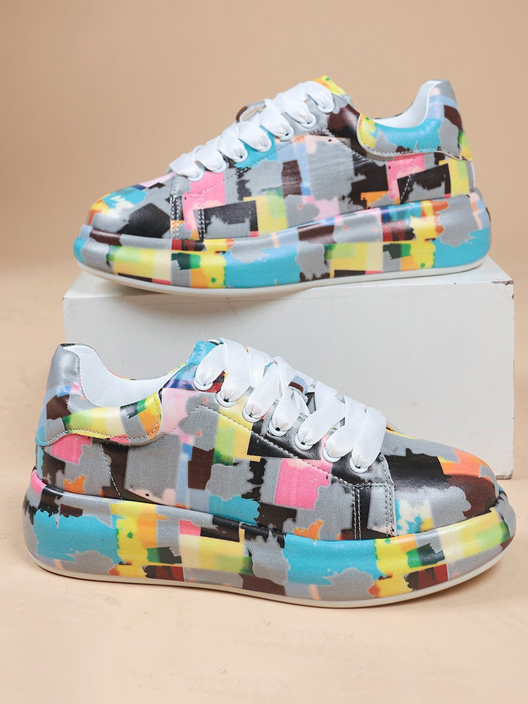 Colorful Printed Lace-up Sneakers