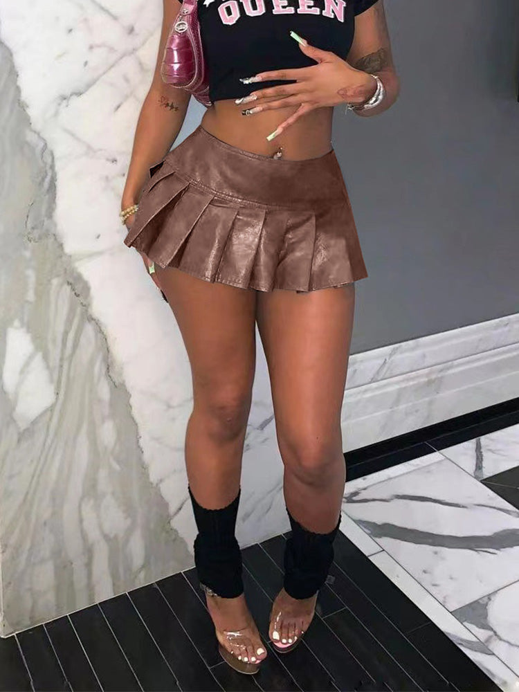 Leather Pleated Mini Skirt