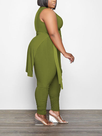 Asymmetrical Top Ruched Pants Set