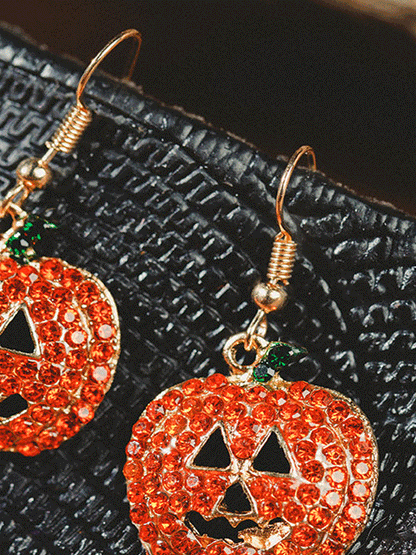 Women's Halloween Pumpkin Rhinestone Earrings