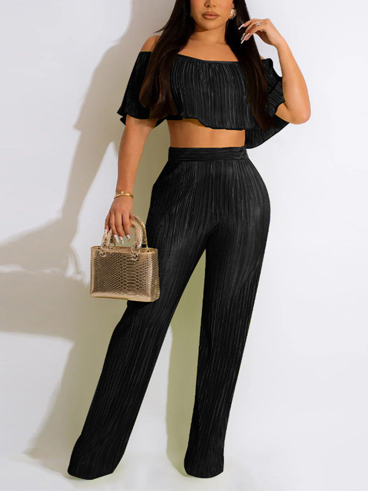 Off Shoulder Pleated 2PC Set