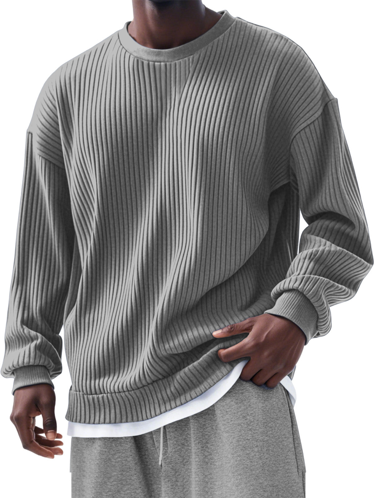 Men's Casual Solid Color Pit Long Sleeve T-Shirt