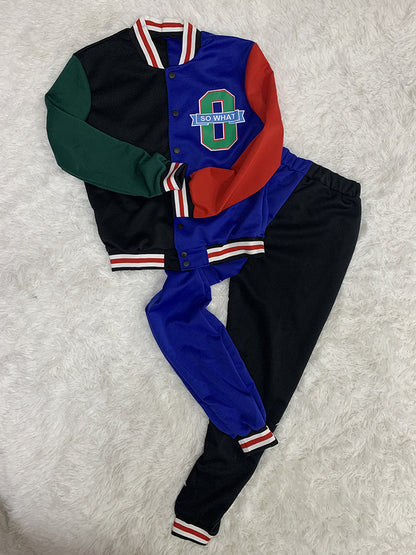 Color Block Baseball Jacket & Pants Set