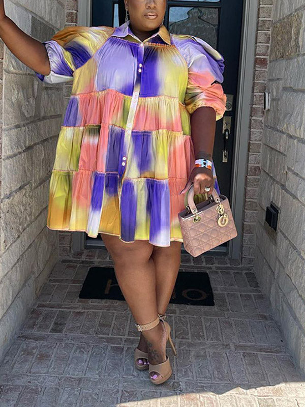 Tie Dye Ruffled Shirt Dress