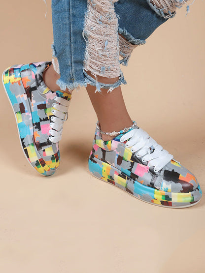 Colorful Printed Lace-up Sneakers