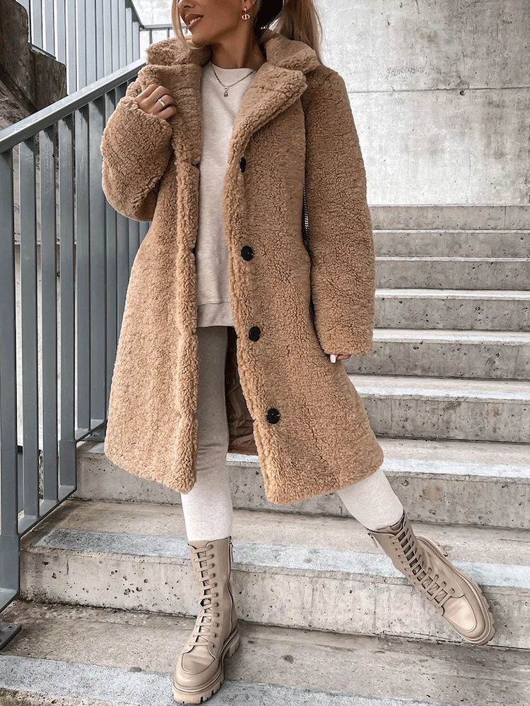 Solid Lapel Teddy Fur Long Coat