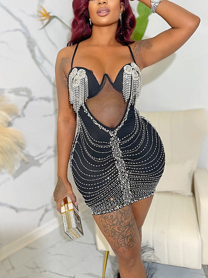 Women's Rhinestone Mesh Minidress