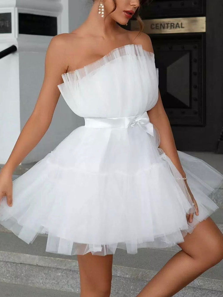 Women's Bow Decor Layered Tulle Cocktail Dress