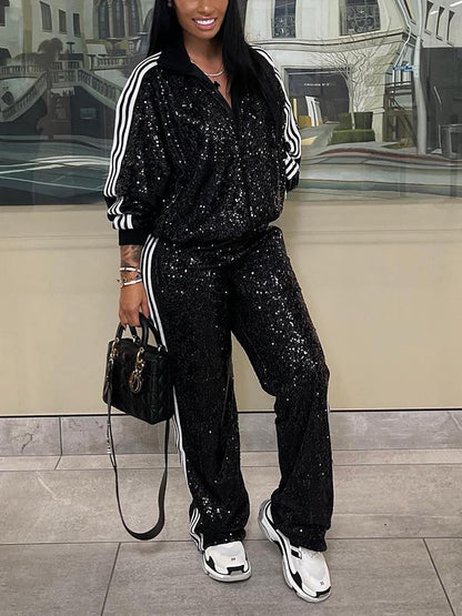 Sequin Casual Tracksuit Set