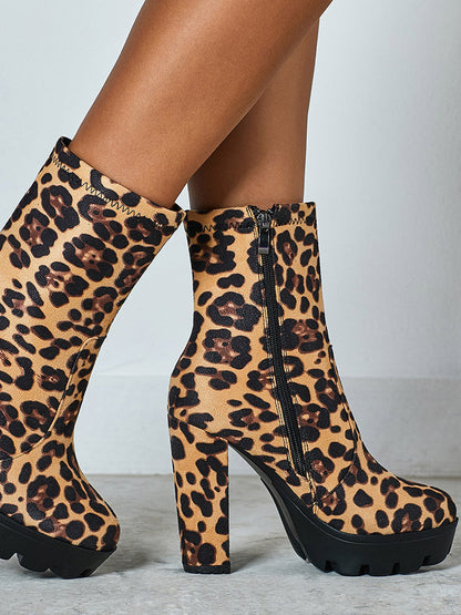 Leopard Chunky Heel Boots