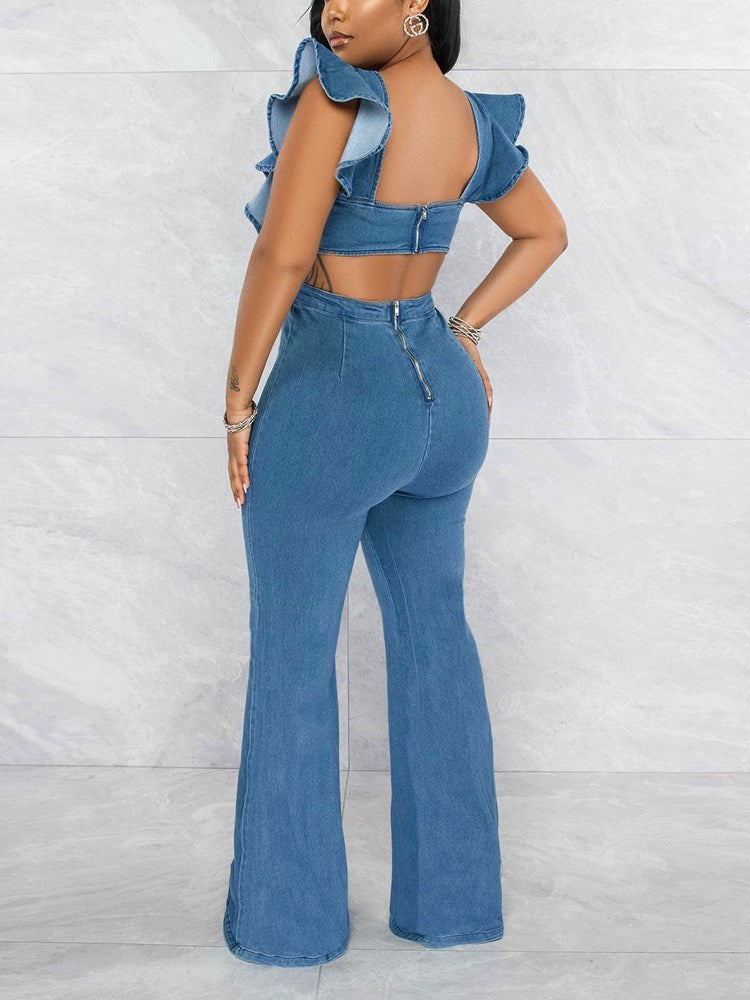 Ruffle Denim Jumpsuit