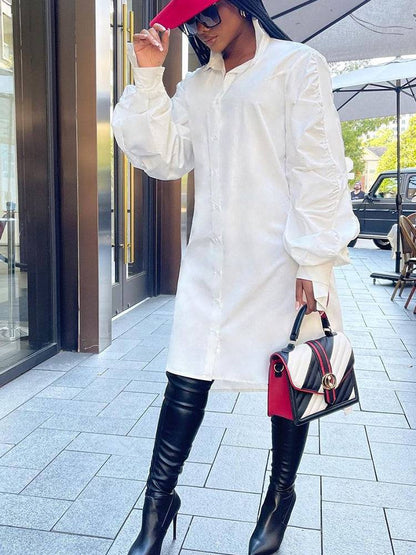 Turndown Collar Long Sleeve Shirt Dress