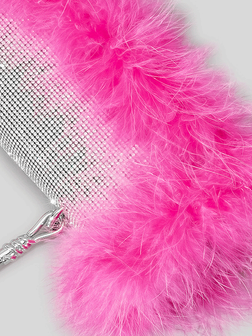 Women's Furry Rhinestone Evening Clutch Bag