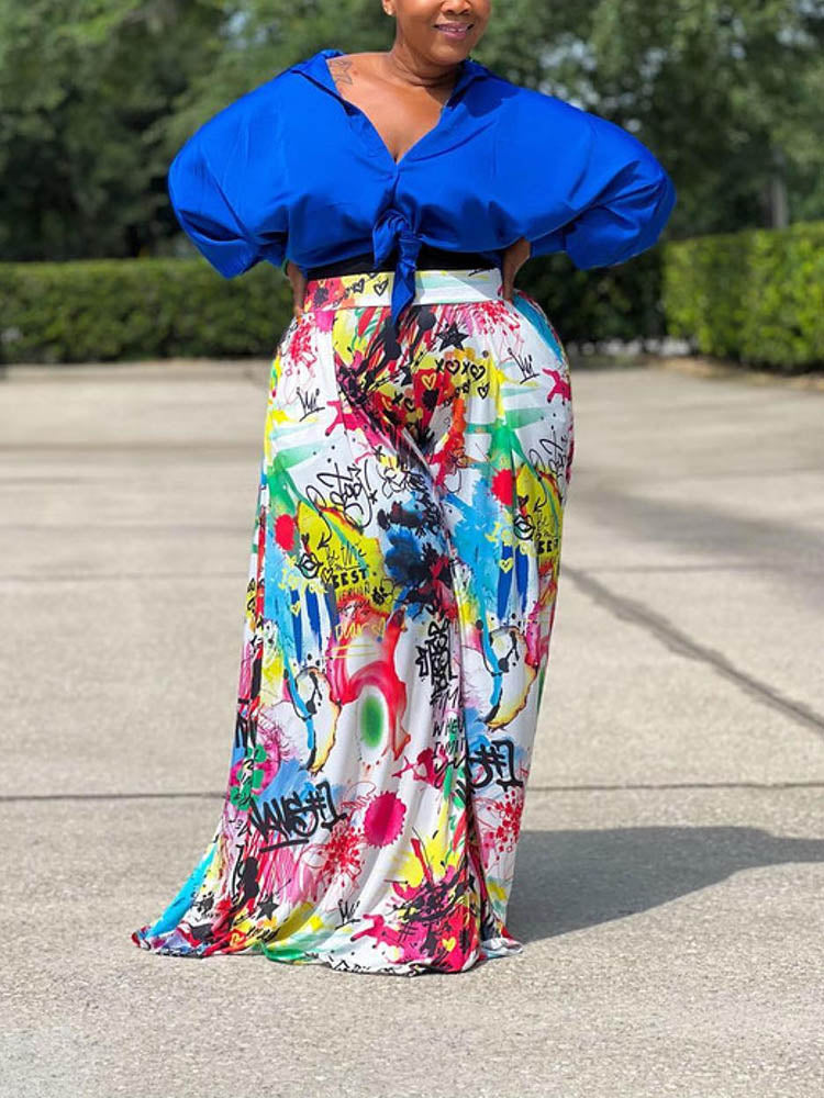 Satin Shirt Printed Pants Set