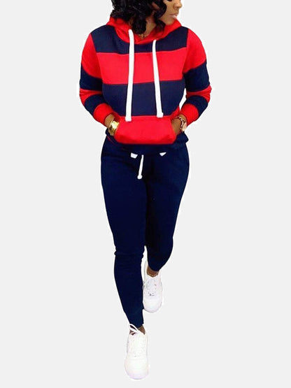 Striped Kangaroo Pocket Hooded & Pants Set