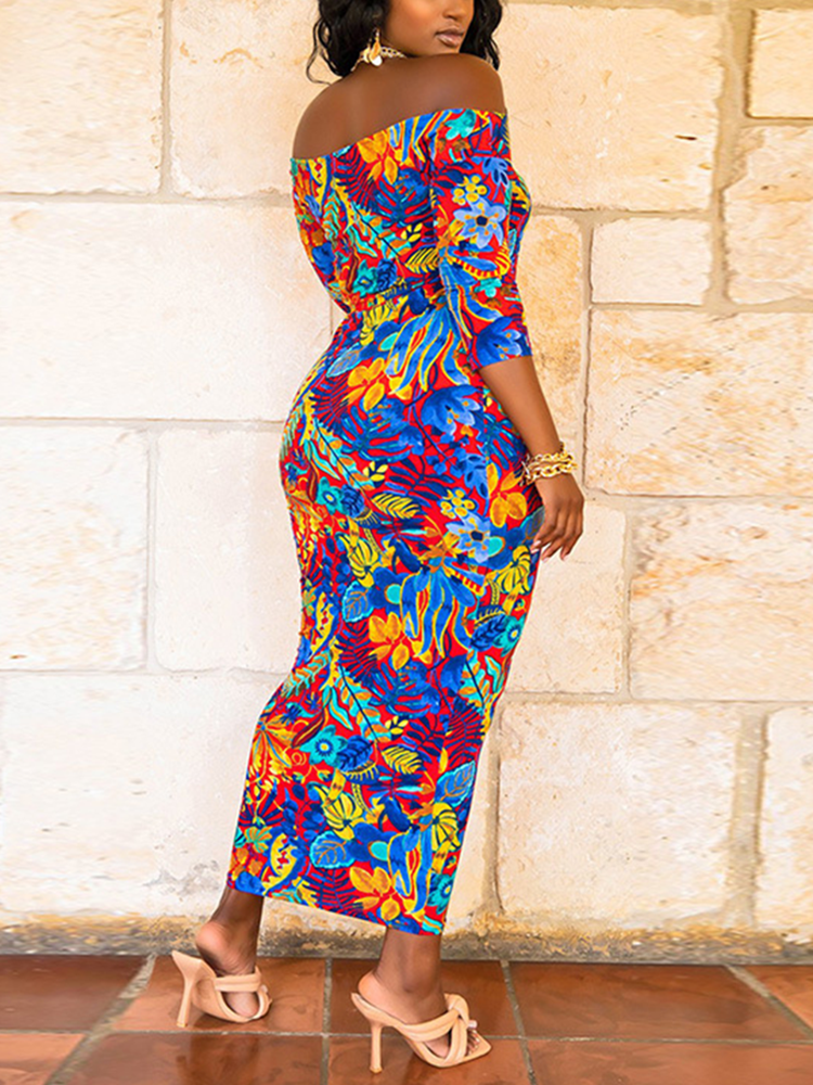 Women's Printed Off The Shoulder Maxi Dress